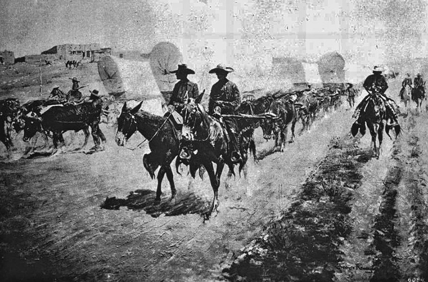 „Old Spanish Trail“: Der Maler Frederic Remington war berühmt für heroisierende Darstellungen der Niederschlagung von Indianeraufständen. Und er nahm es nicht immer so genau: In Wirklichkeit fettleibig, malte er sich doch gern als smarten Cowboy.